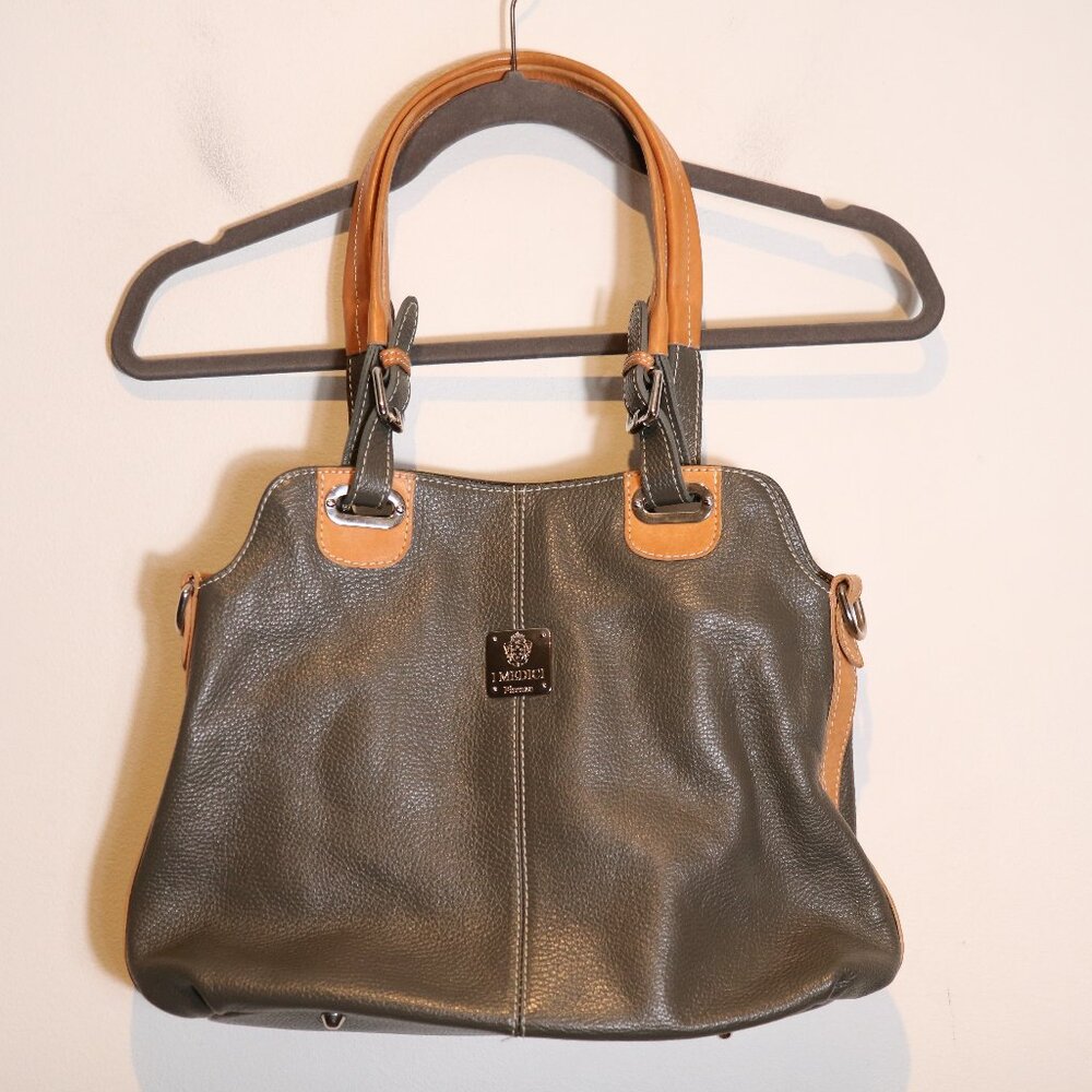 I Medici Firenze Leather Shoulder Bag Gray Tan‎ Leather Italy Silver Hardware